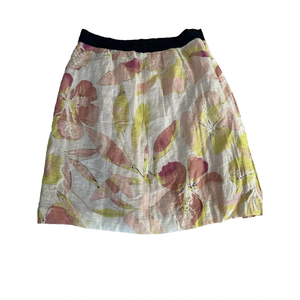LOFT Pink‎ Yellow Blush Floral A Line Floral Skirt Linen Blend NWT Sz 2 Coquette